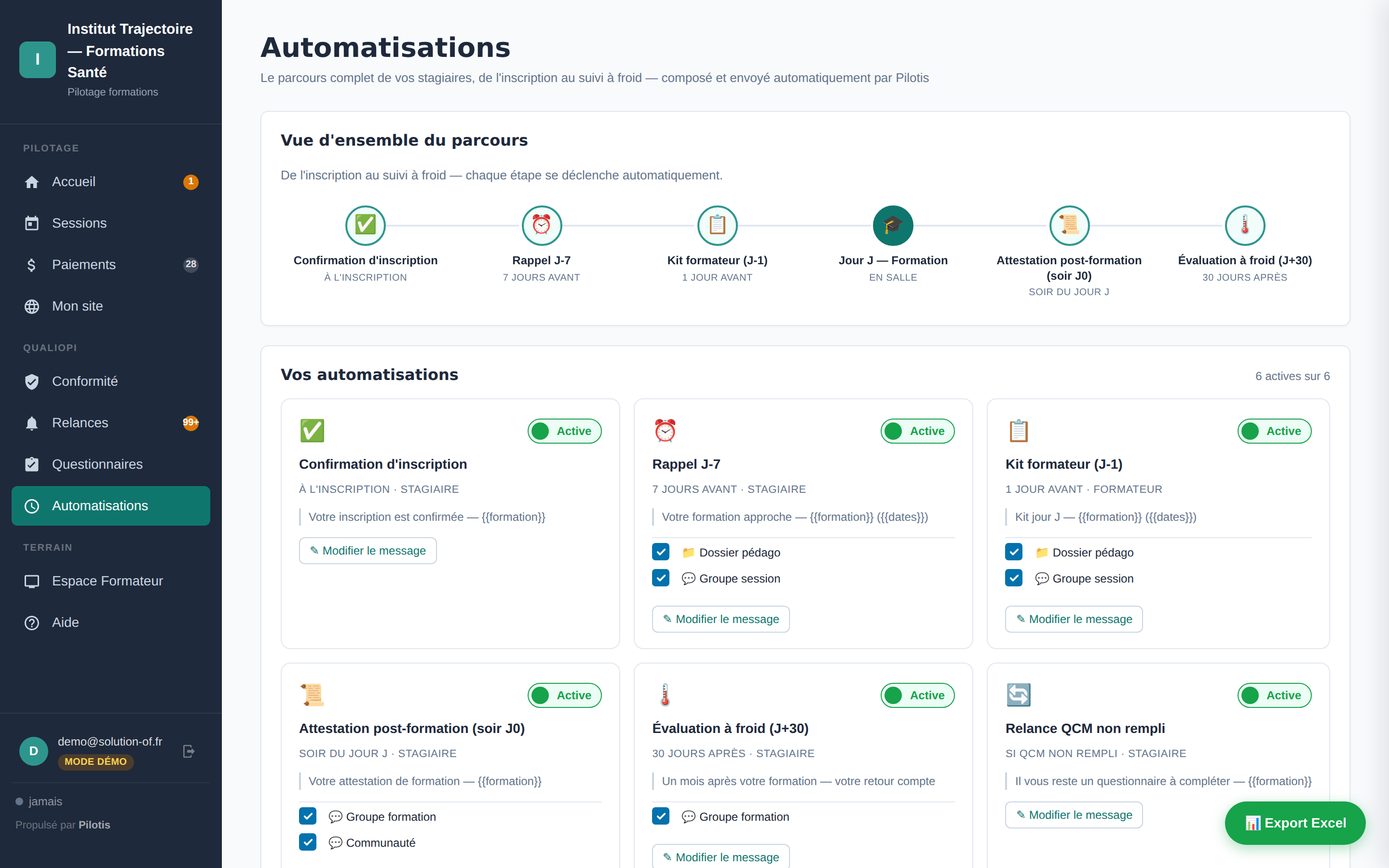 Automatisations du parcours stagiaire dans Pilotis